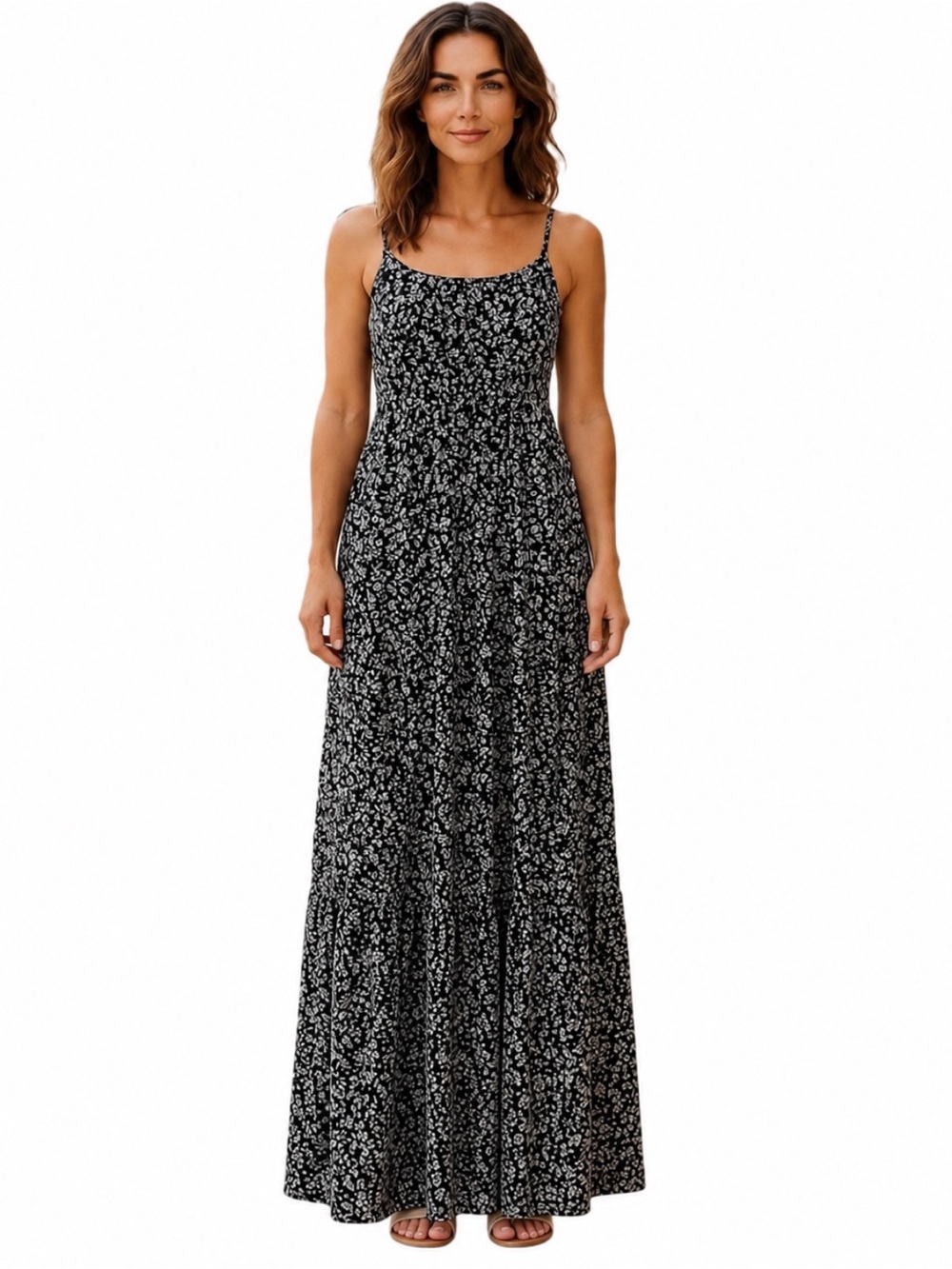 Nine Britton Black & White Speckled Dot Camisole Maxi Dress Womens 1X